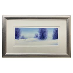 Mike Nance (British Contemporary): Winter Landscape with Stag, acrylic signed 15cm x 38cm