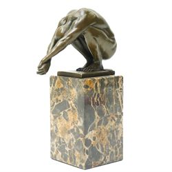 After Milo - bronze figure of a diver, upon a two tone marble base, bearing signature and ...