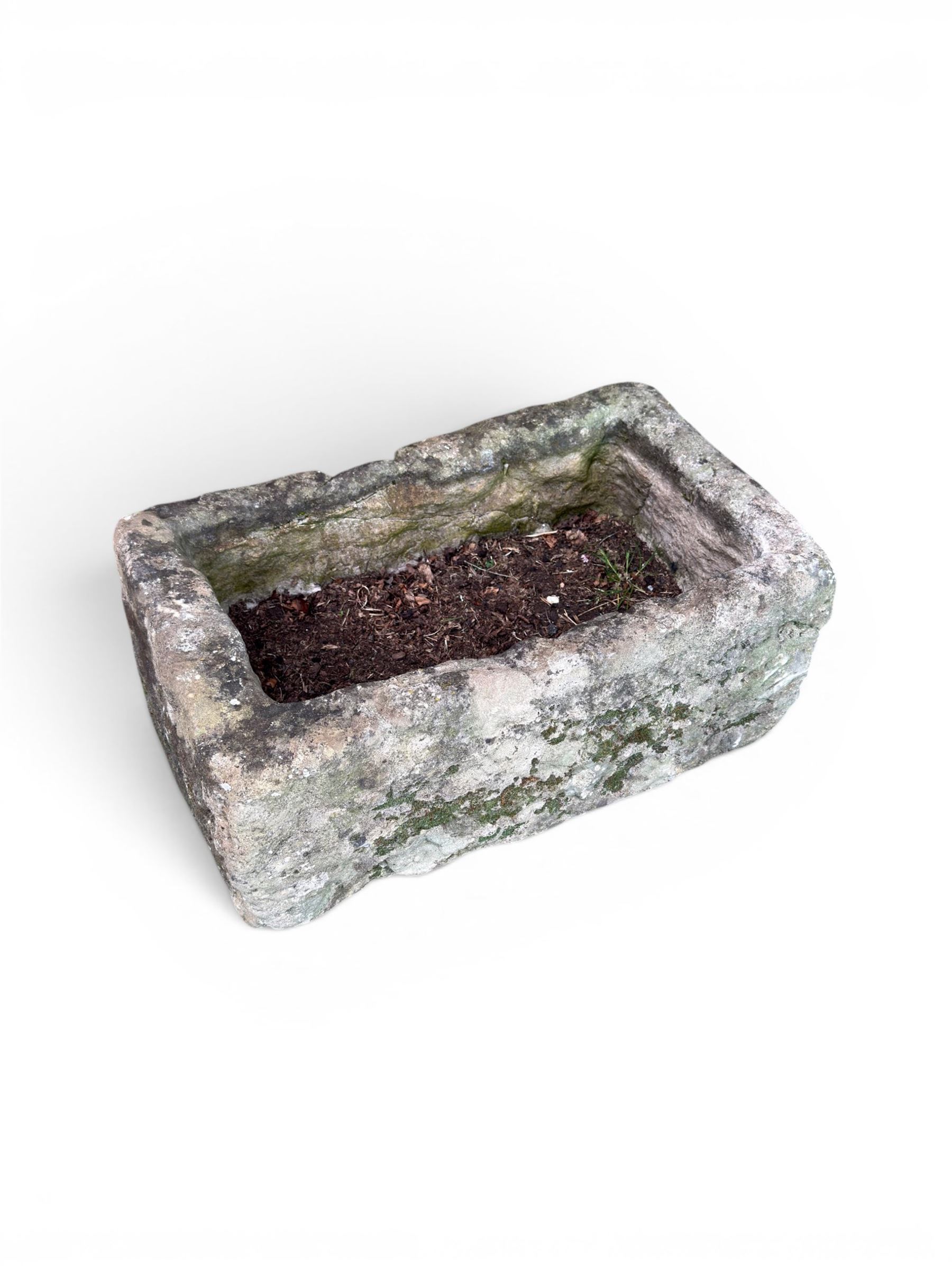 18th century hewn stone rectangular planter
