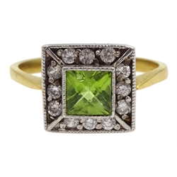 Silver-gilt peridot and cubic zirconia ring, stamped sil