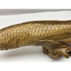 Large hardwood fish, carved from the solid from a piece of driftwood L56cm