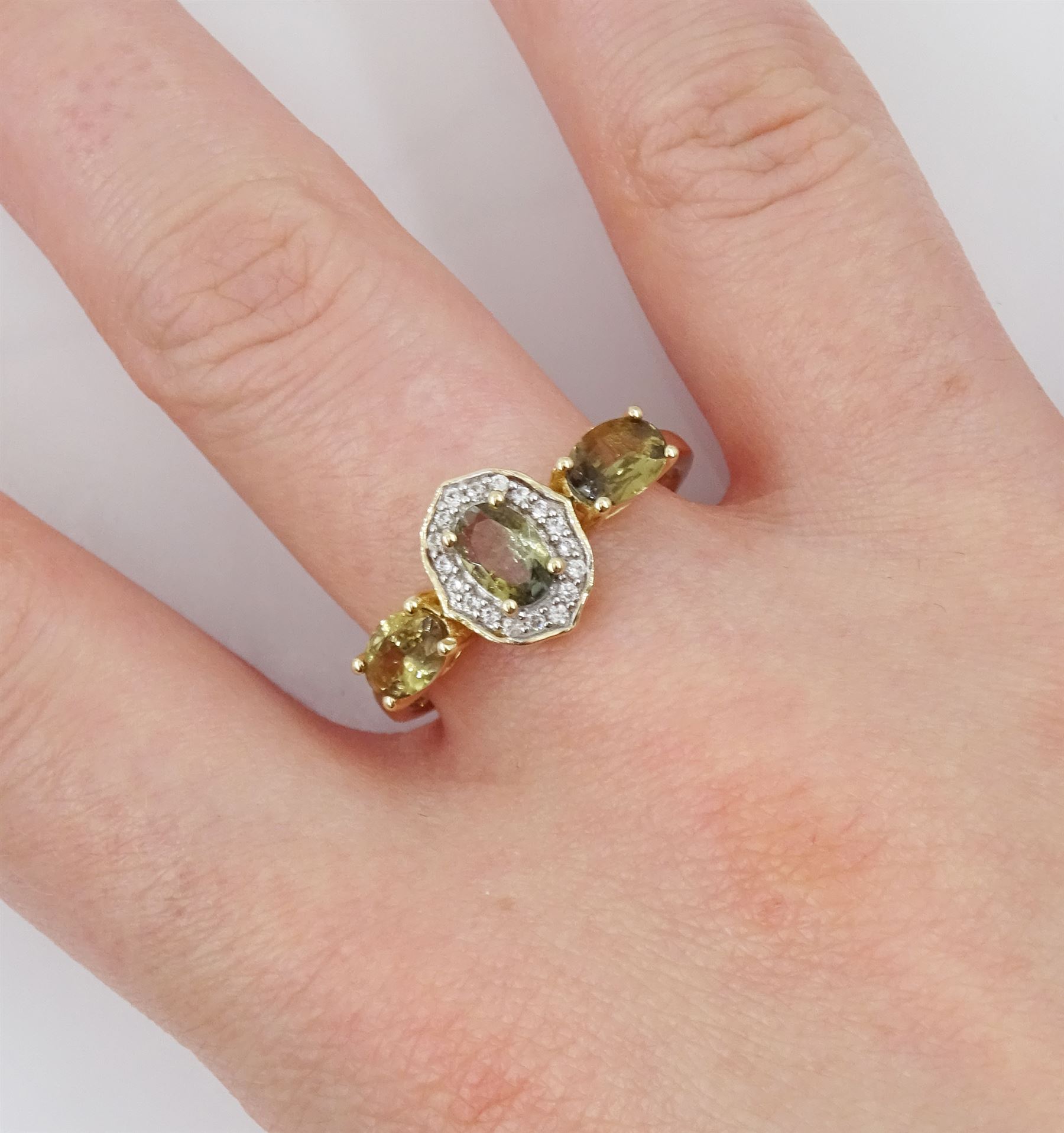 9ct gold csarite and white zircon ring, hallmarked