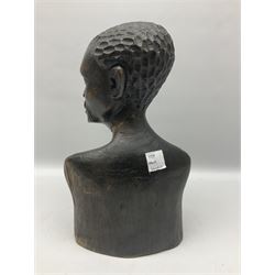 20th century African carved wood bust, modelled as a bearded man, H40cm