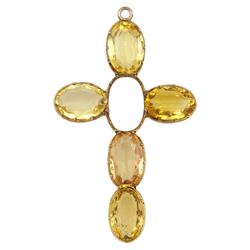 Early 20th century 9ct gold oval cut imperial topaz and citrine cross pendant 