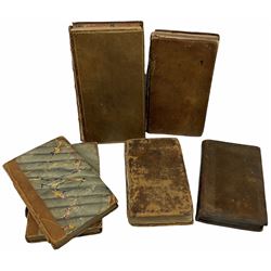 Six 18th/19th century leather bound books including The Poetical Works of Shakspeare. Cooke's Edition; The Idler. 1810. Two volumes; Blair Rev. David: The Universal Preceptor. 1814 with folding plates; Edgeworth Mrs: Tales of Fashionable Life. 1809 etc (6)