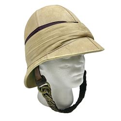 Victorian British tropical pith helmet with brass chain link chin strap