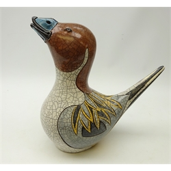  Jennie Hale (British Contemporary) raku fired model of a Pintail Duck, signed to base, H31cm  