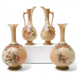 Four pieces of Royal Worcester blush ivory, each decorated with floral sprigs of various f...