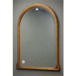  Pine arched top framed bevelled edged mirror, 101cm x 75cm  