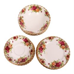 Royal Albert Old Country Roses part tea and dinner service, including teapot, milk jug, open sucrier, six tea cups and saucers, four dinner plates etc 