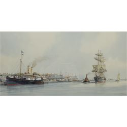 Mervyn Gordon Pearson (British 1934-): 'Shipping off Cowes', watercolour signed, titled verso 27cm x 53cm