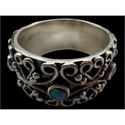 Silver opal filigree band ring, boxed