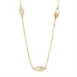 Early 20th century gold pearl necklace, three baroque pears within a wirework setting, spaced between fine belcher links and a similar 14ct gold brooch