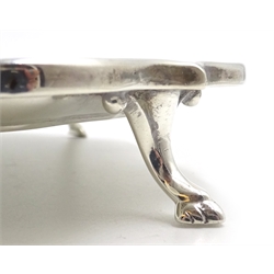  Silver waiter moulded border on four hoof feet by Barker Brothers Silver Ltd, Birmingham 1927, 18cm approx 8.5oz  