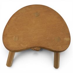 Mouseman - oak three legged cow stool, with carved mouse signature, by the workshop of Robert Thompson of Kilburn