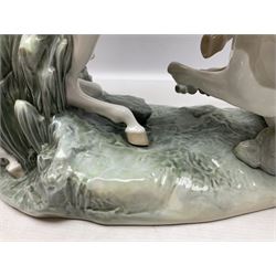 Large Lladro figure, Three Horse Group, modelled as three horses fighting, sculpted by Fulgencio Garcia, no 1021, year issued 1969, year retired 2007, H46cm