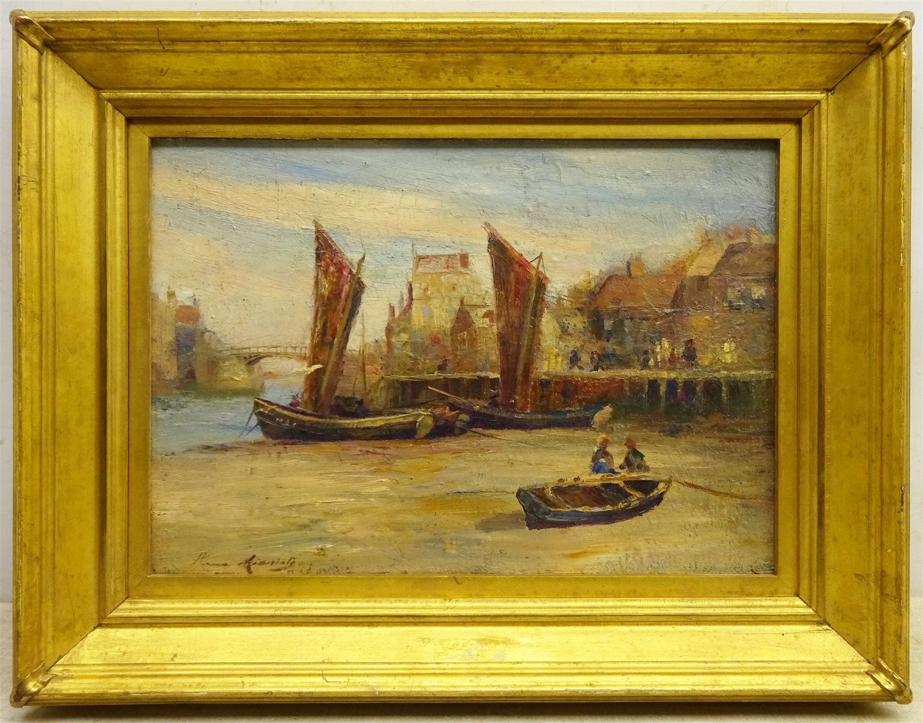 Horace Middleton (British exh.1902-1919): 'Whitby Harbour at Low Tide', oil on board signed, titled verso 24cm x 34cm