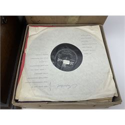 Columbia Grafonola tabletop hornless gramophone, with detachable winding handle, together with a collection of records 