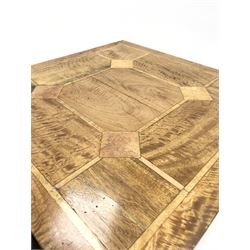 Teak and tile inset square coffee table, six drawers, baluster supports joined by undertier 