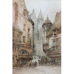 Paul Marny (French/British 1829-1914): Rouen Marketplace near Cathedral, watercolour signed 48cm x 30cm