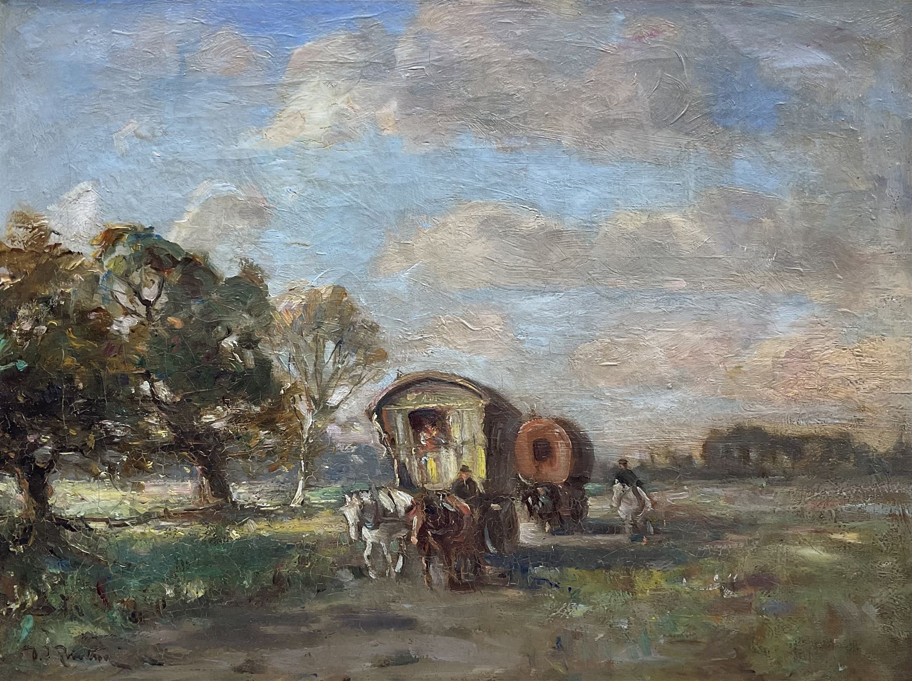 David Thomas Robertson (British 1879-1952): Bowtop Caravans on the Road, oil on canvas signed 44cm x 60cm