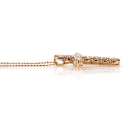 18ct rose gold round brilliant cut diamond cross pendant, on silver-gilt necklace, total diamond weight approx 2.20 carat