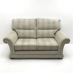 Two seat sofa (W175cm), and pair matching armchairs (W94cm), upholstered in natural fabric (2 years old) 