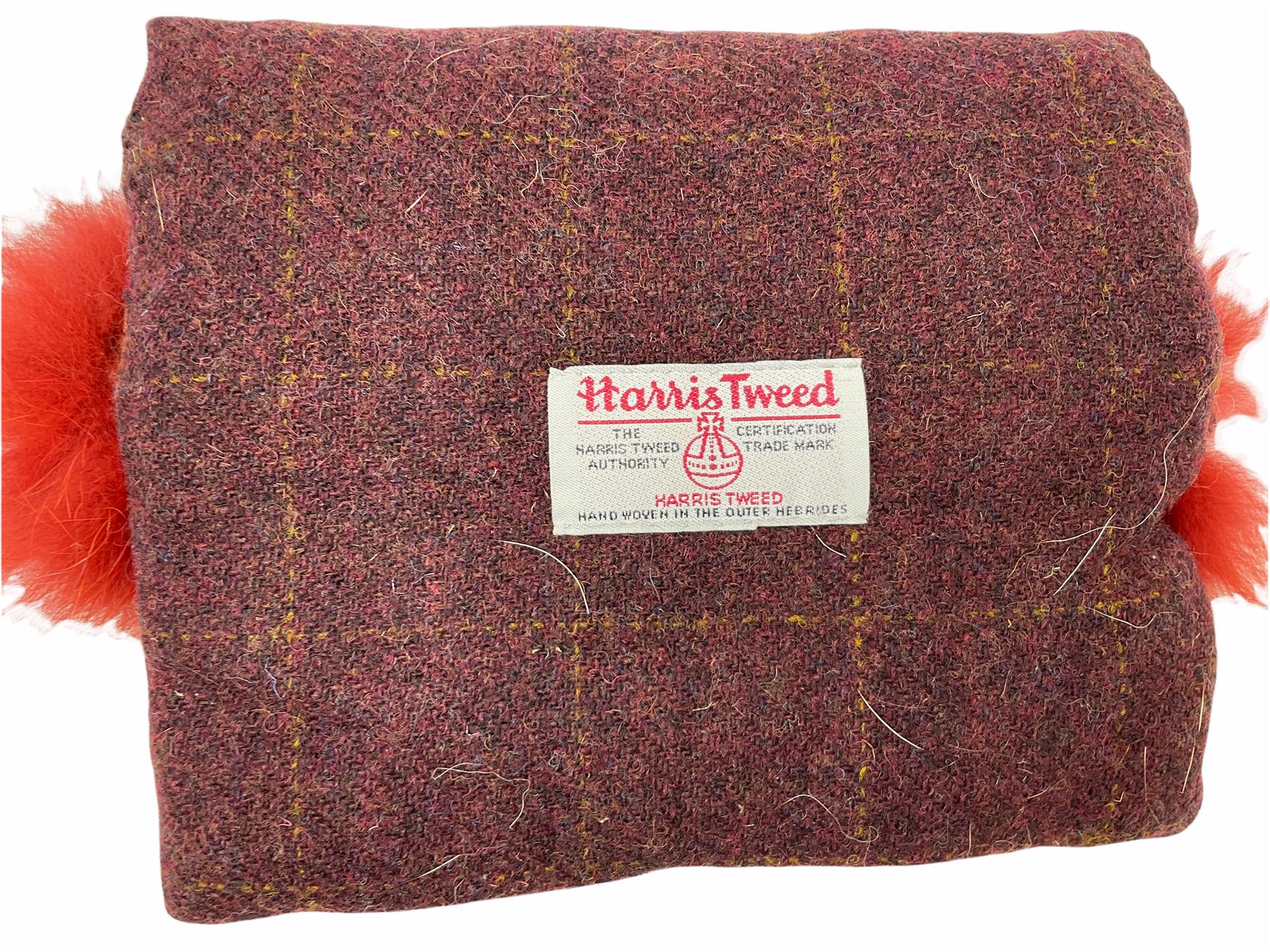 White Saga fox stole, together with Cresta Red fox fur hat, Red fox fur headband, a fur headband and matching cuffs, Harris Tweed clutch bag with fur trim, a fur clutch bag and an Ostrich feather and mohair scarf. 