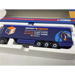 Corgi - three limited edition Hauliers of Renown lorries; CC13231 DAF XF Curtainside James Irlam & Sons Ltd; CC13420 MAN TGA Curtainside Woody's Express; and CC13603 DAF CF Curtainside Tyson H. H. Burridge Ltd; all boxed (3)
