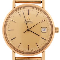 Omega gentleman's 9ct gold automatic wristwatch, gilt dial with baton hour markers and date aperture, back case engraved Tool 106, on a 9ct gold brick link bracelet, London 1976