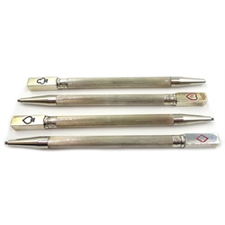  Cased set of four sterling silver Bridge pencils, each enamelled with a suit of cards to the terminals, 8.5cm  