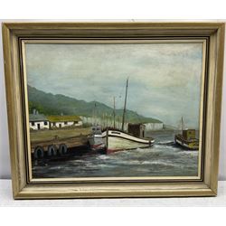 Nora Keenan (English 20th century): Fishing Boats Moored, oil on board signed and dated 1975, 39cm x 49cm
