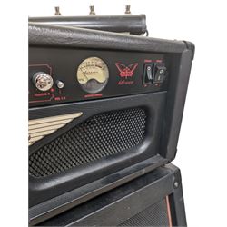 Ashdown Engineering Fallen Angel 60 DSP guitar amplifier head model no. FA60H, serial no. 18930406, 4 x 12 speaker cabinet, model no. FA 412A serial no. 20210106, and a four-button foot pedal, head H24cm, W70cm, cab H78cm, W70cm