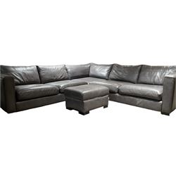 Sofa Workshop - five-seat corner sofa; matching footstool; upholstered in Italian grey leather 