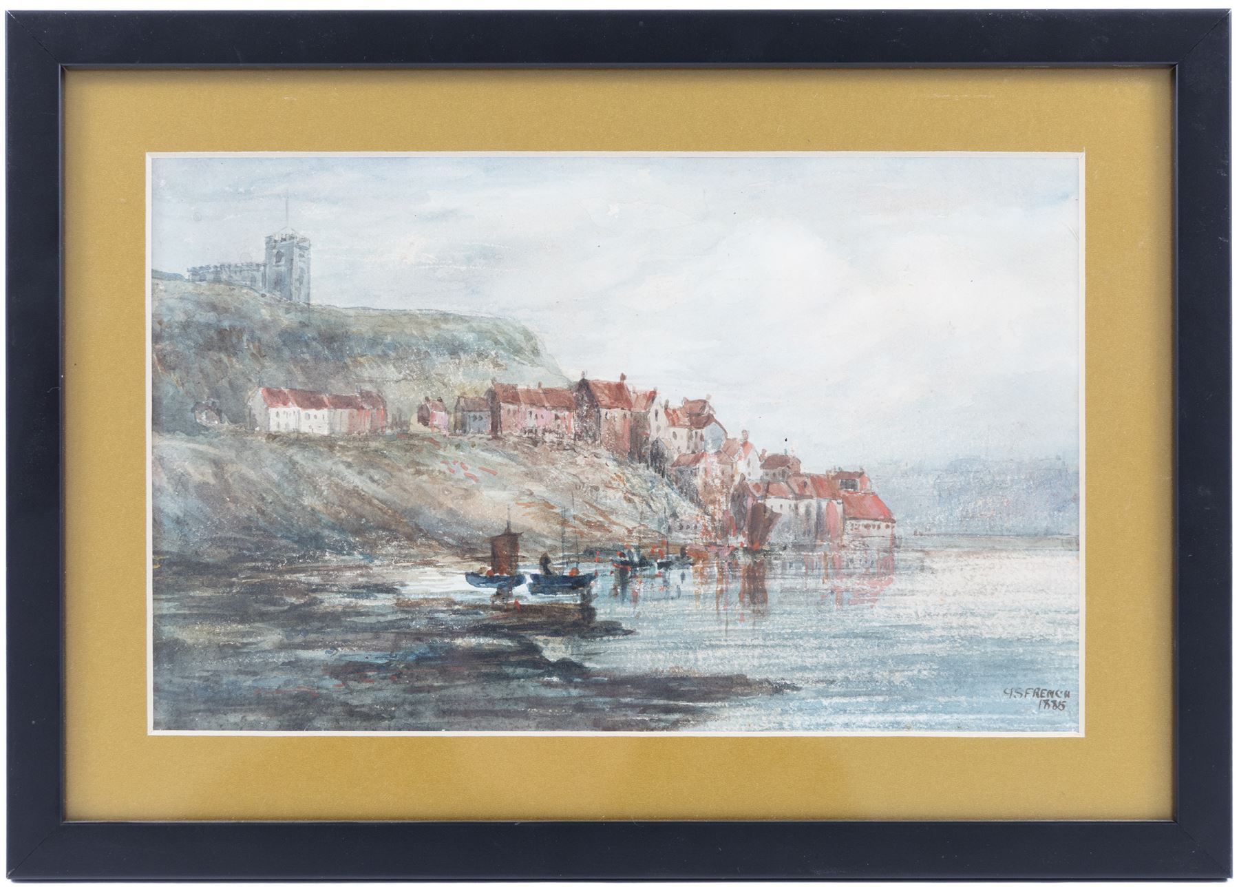 George Scarth French (British fl.1894-1910): View of Whitby, watercolour signed and dated 1885, 15cm x 24cm; together with another of 'Whitby Early Morning' signed with initials EMA, 10.5cm x 15cm and two others of Ugthorpe Lane, near Whitby, max 17cm x 25cm (4)