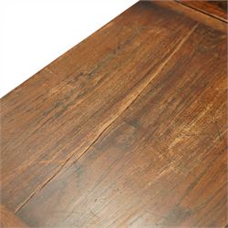 Miniature Elizabethan style oak draw-leaf table, rectangular top with two opposing draw leaves, raised on four bulbous turned supports united by peripheral stretchers