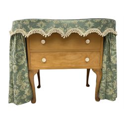 Mid 20th century kidney shaped dressing table, with upholstered curtain, shaped glass top