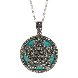 Silver turquoise and marcasite pendant necklace, stamped 925