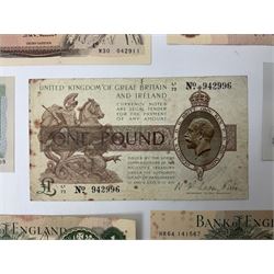 Banknotes including United Kingdom of Great Britain and Ireland, Fisher third issue one pound banknote 'L1 72 No. 942996' and The Bicentenary of Steam Coin First Day Cover