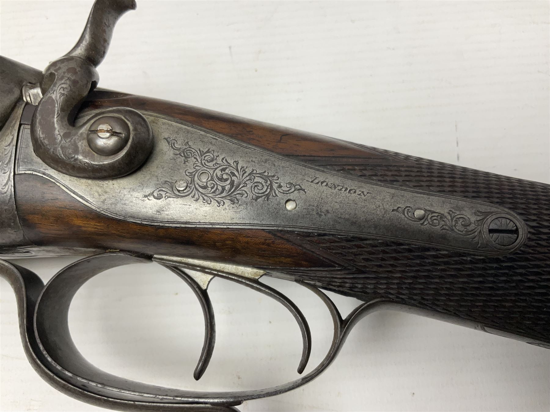 SHOTGUN CERTIFICATE REQUIRED - 19th century John Adams of London 12-bore double barrel side-by-side hammer gun with screw under-lever opening, 76cm (30