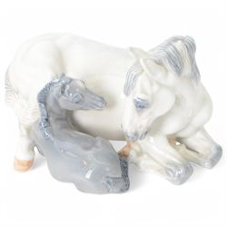 Five Royal Copenhagen figures, including Mare and Foal no.698, Goat and Kid no. 4744, Fox and Cubs no.1788