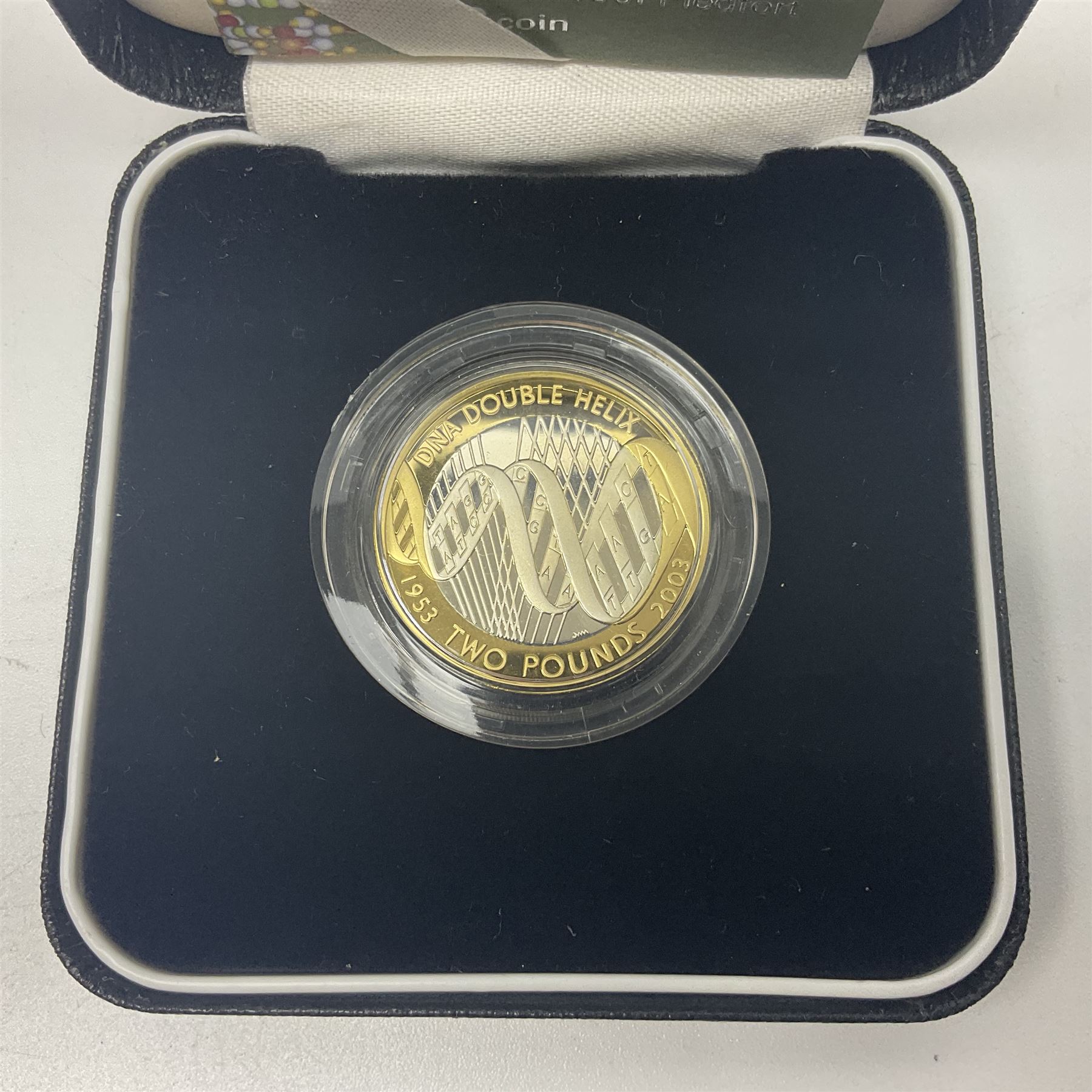 The Royal Mint United Kingdom 2003 'DNA Double Helix' silver proof piedfort two pound coin, cased with certificate