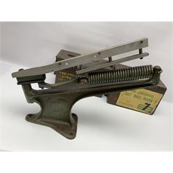 Miscellaneous shooting accessories - W.J. Bowman & Sons clay pigeon launcher; two leather cartridge belts; three cartridge bags; two canvas/leather game bags; and two metal/wooden cartridge boxes