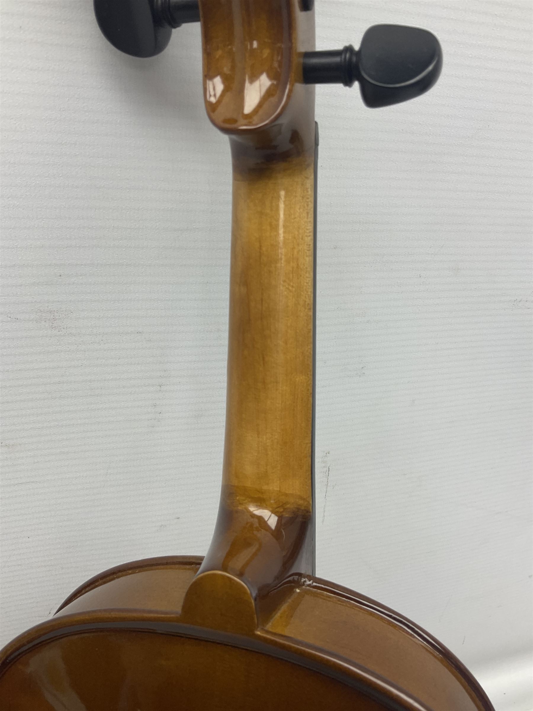 Stentor Student violin with 36cm two-piece back and spruce top, bears label 'The Stentor Student II No.1117807' L59cm; and another similar student's violin by Palatino (2)