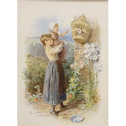  Girl Holding a Child, colour print after Myles Birket Foster (British 1825-1899) 12.5cm x 9.5cm    