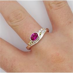 Silver 14ct gold wire oval ruby ring, stamped 925