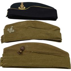Collection of military caps, including Green Howards forage cap by Herbert Johnson, Officer's Royal Artillery cap by Bates Hatters, Glengarry cap by Mackie and Co etc 