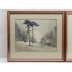 George C Morrison (Irish 20th century): Winter Landscapes with Trees, pair watercolours signed 34cm x 44cm (2)