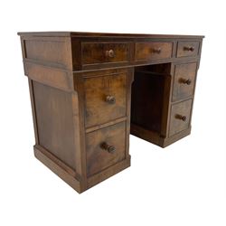 Cherrywood knee hole desk, rectangular top over three frieze drawers and four filing drawers