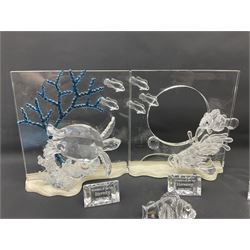 Swarovski Crystal, Wonders of the Sea Trilogy: 'Eternity', 'Community' and 'Harmony', all with stands and plaques, H20cm